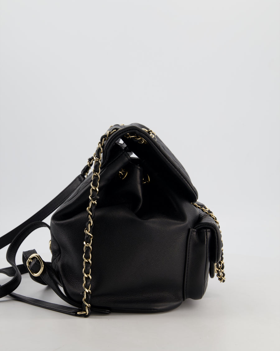 Chanel Black Calfskin Quilted Leather Backpack with Champagne Gold Hardware