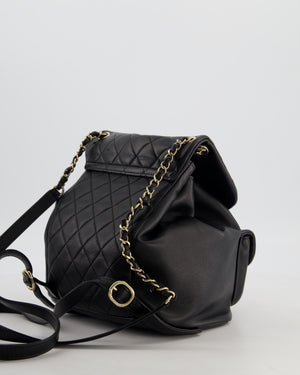 Chanel Black Calfskin Quilted Leather Backpack with Champagne Gold Hardware