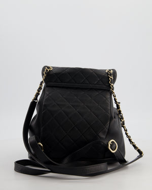 Chanel Black Calfskin Quilted Leather Backpack with Champagne Gold Hardware