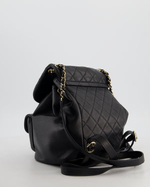 Chanel Black Calfskin Quilted Leather Backpack with Champagne Gold Hardware