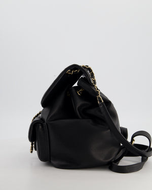 Chanel Black Calfskin Quilted Leather Backpack with Champagne Gold Hardware