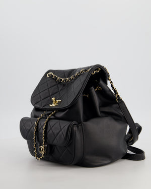 Chanel Black Calfskin Quilted Leather Backpack with Champagne Gold Hardware