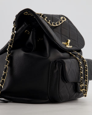 Chanel Black Calfskin Quilted Leather Backpack with Champagne Gold Hardware
