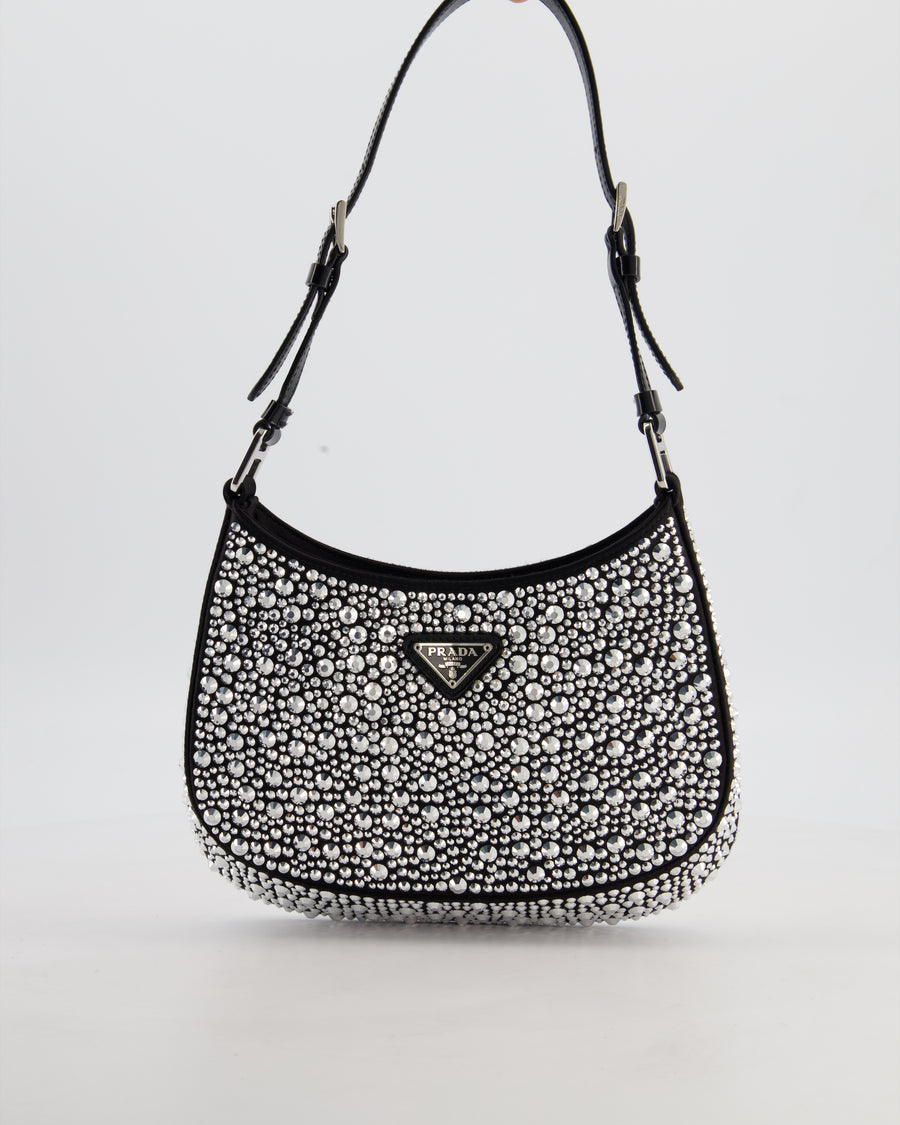 Prada Black Cleo Small Bag with in Satin with Rhinestone Details RRP £2,000