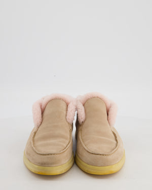 Loro Piana Beige Suede Open Walks with Light Pink Shearling Size EU 39