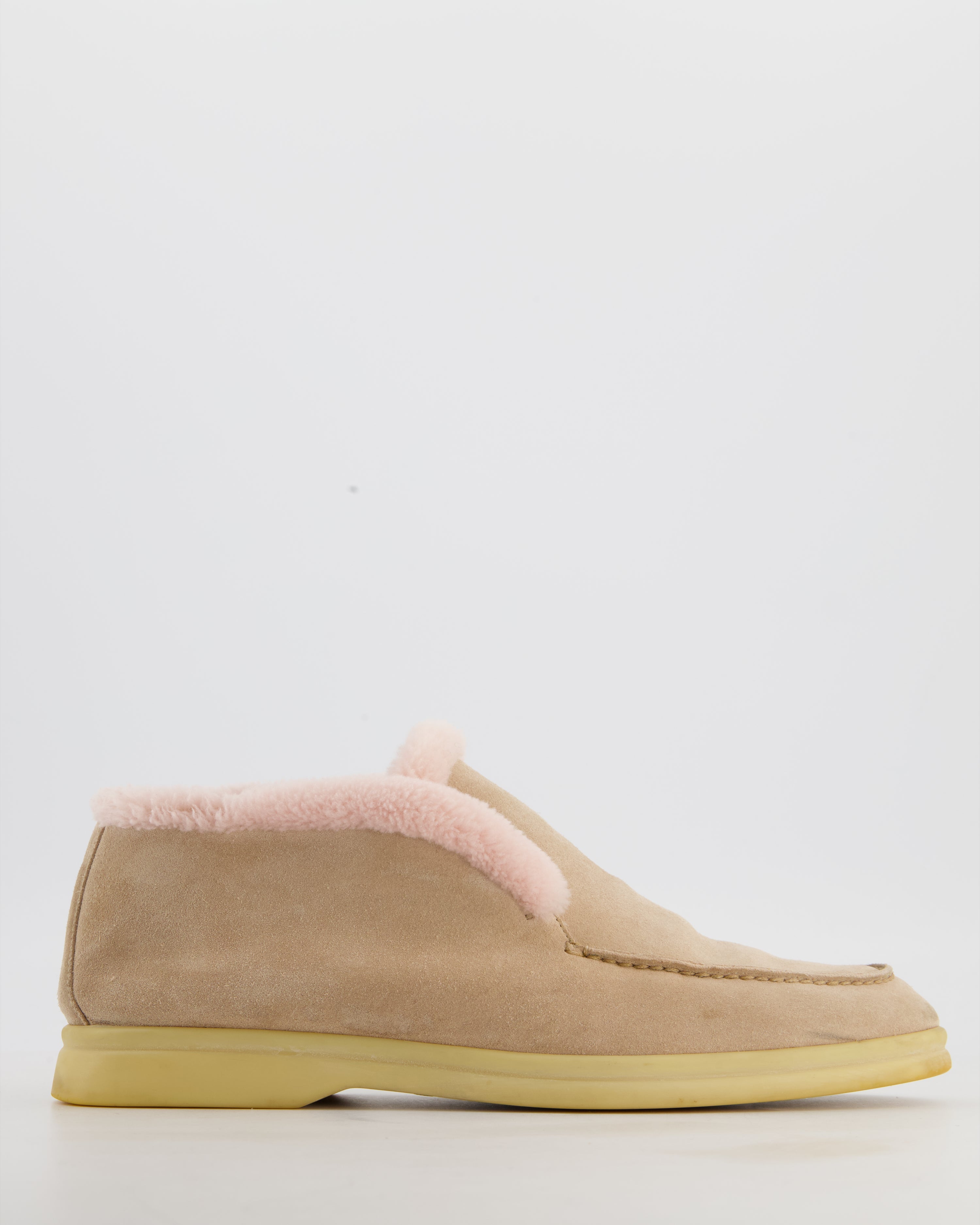 Loro Piana Beige Suede Open Walks with Light Pink Shearling Size