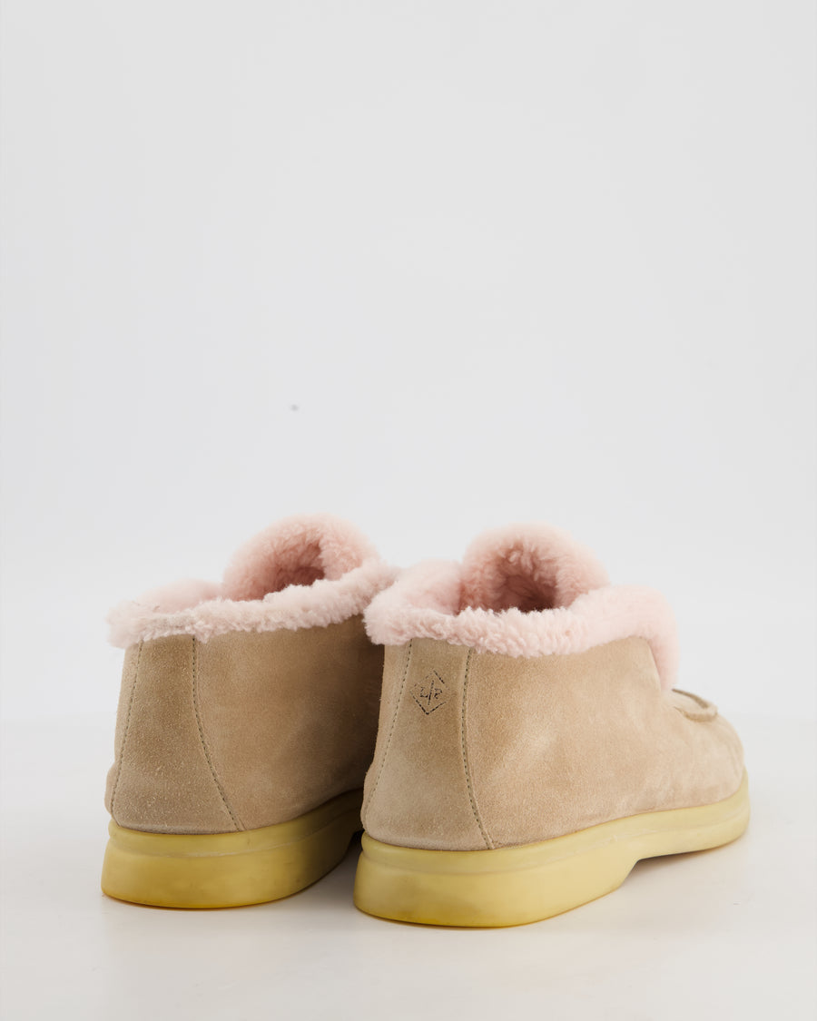 Loro Piana Beige Suede Open Walks with Light Pink Shearling Size EU 39