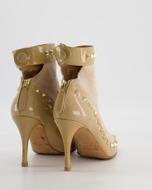 Valentino Beige Patent and Suede Rockstud Ankle Boots Shoes Size EU 38.5