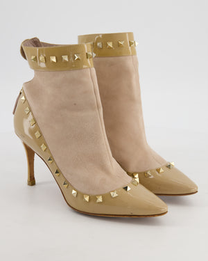 Valentino Beige Patent and Suede Rockstud Ankle Boots Shoes Size EU 38.5