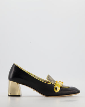 Gucci Malaga Black Leather Pumps with Tiger Head Buckle and GG Supreme Canvas Detail Size EU 38