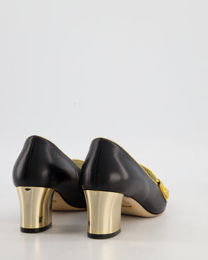 Gucci Malaga Black Leather Pumps with Tiger Head Buckle and GG Supreme Canvas Detail Size EU 38