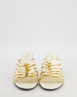 Valentino White and Gold Rockstud Caged Mules in Calf Leather Size EU 39