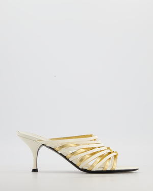 Valentino White and Gold Rockstud Caged Mules in Calf Leather Size EU 39