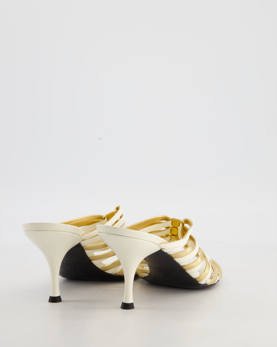 Valentino White and Gold Rockstud Caged Mules in Calf Leather Size EU 39
