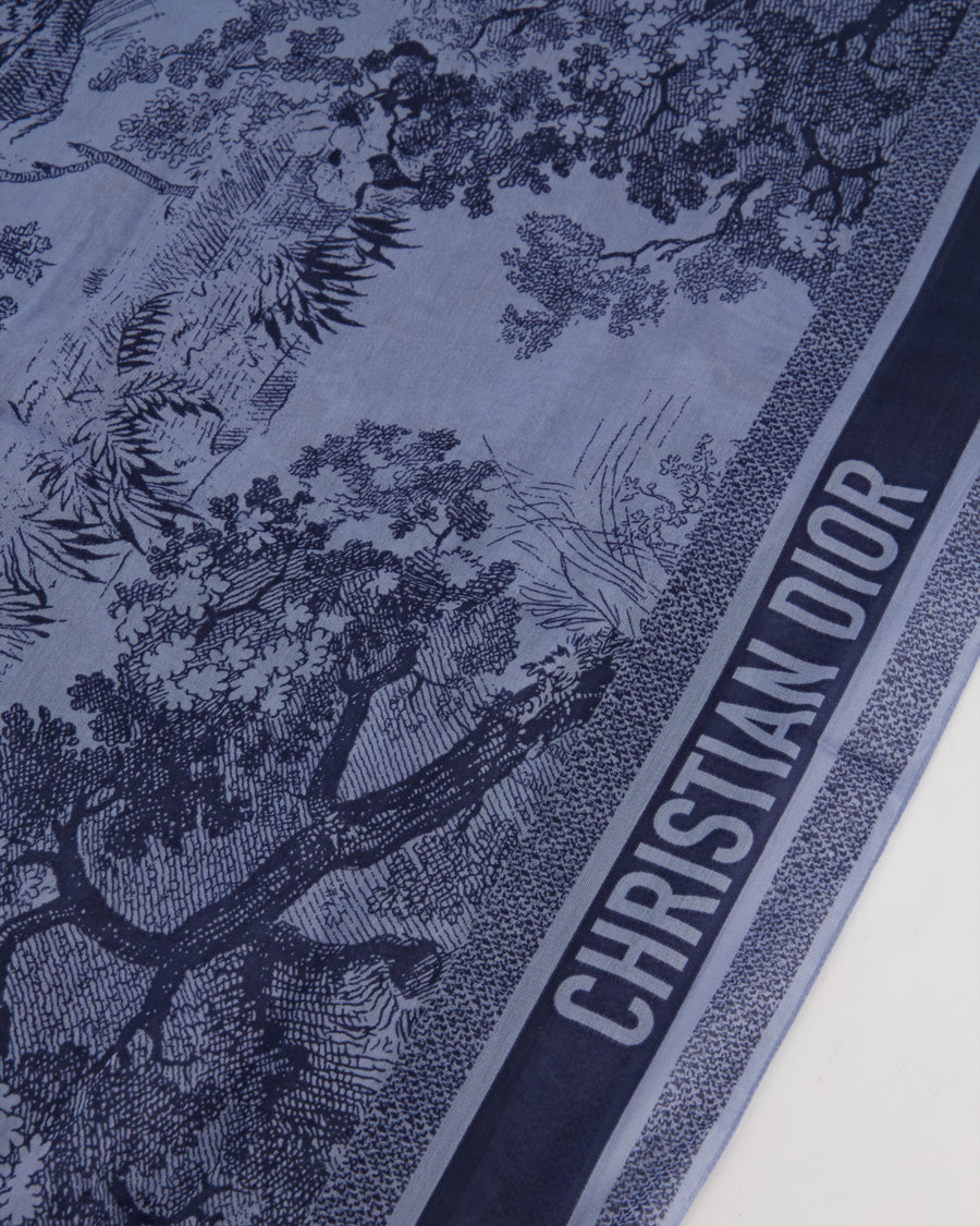 Christian Dior Silk Toile De Jouy Sauvage Square Scarf with Animal Print Detail