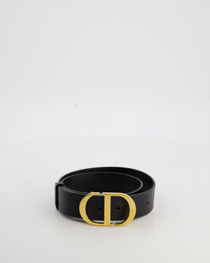 Christian Dior 30 Montaigne Belt in Black Calfskin Leather with Gold CD Logo Buckle