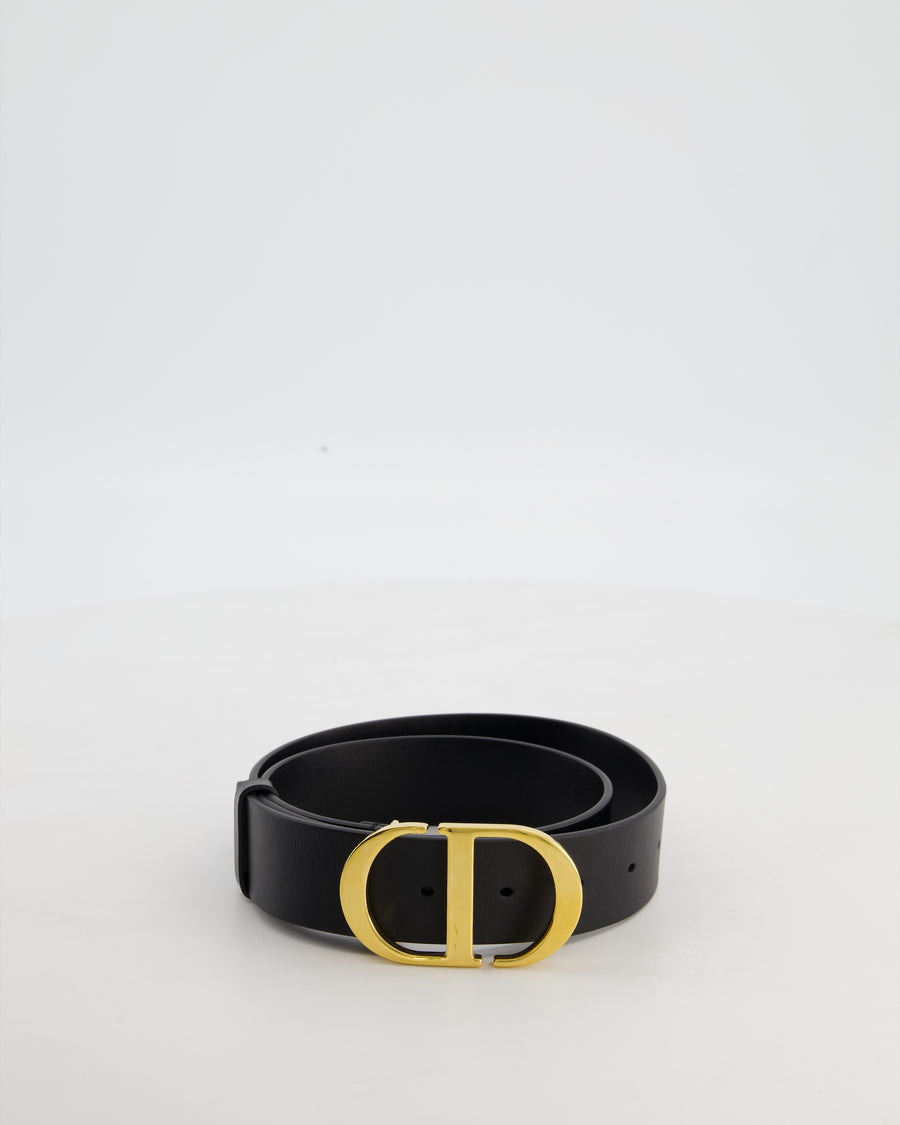 Christian Dior 30 Montaigne Belt in Black Calfskin Leather with Gold CD Logo Buckle