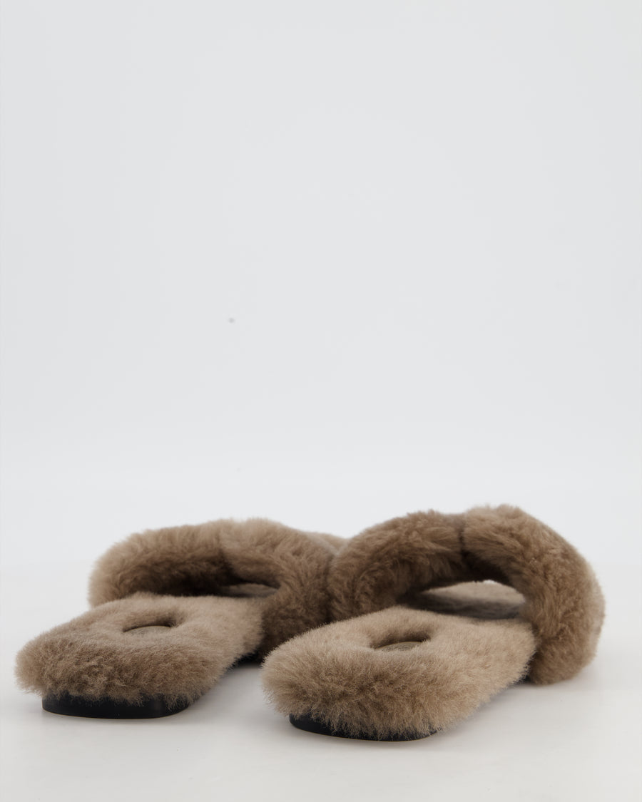 Hermès Etoupe Shearling Oran Sandals Size EU 38 RRP £930