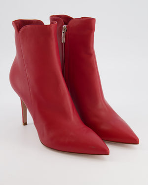 Gianvito Rossi Red Leather Pointed Heeled Ankle Boots Size EU 40