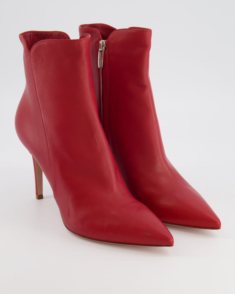 Gianvito Rossi Red Leather Pointed Heeled Ankle Boots Size EU 40