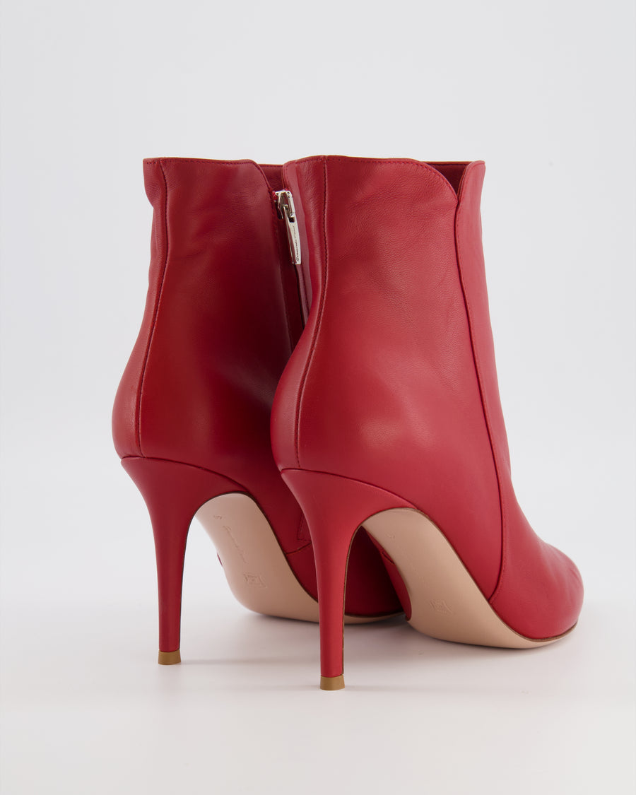 Gianvito Rossi Red Leather Pointed Heeled Ankle Boots Size EU 40
