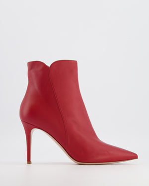 Gianvito Rossi Red Leather Pointed Heeled Ankle Boots Size EU 40