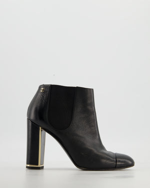 Chanel Black Leather Ankle Boots with CC Logo and Gold Heel Detail Size EU 38.5
