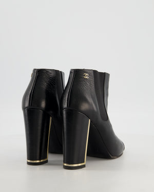 Chanel Black Leather Ankle Boots with CC Logo and Gold Heel Detail Size EU 38.5