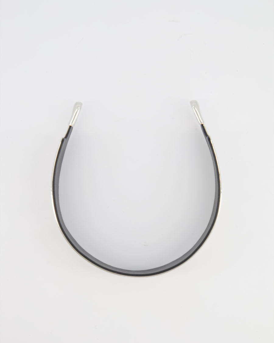 Louis Vuitton Silver Metallic Headband with Embossed Logo