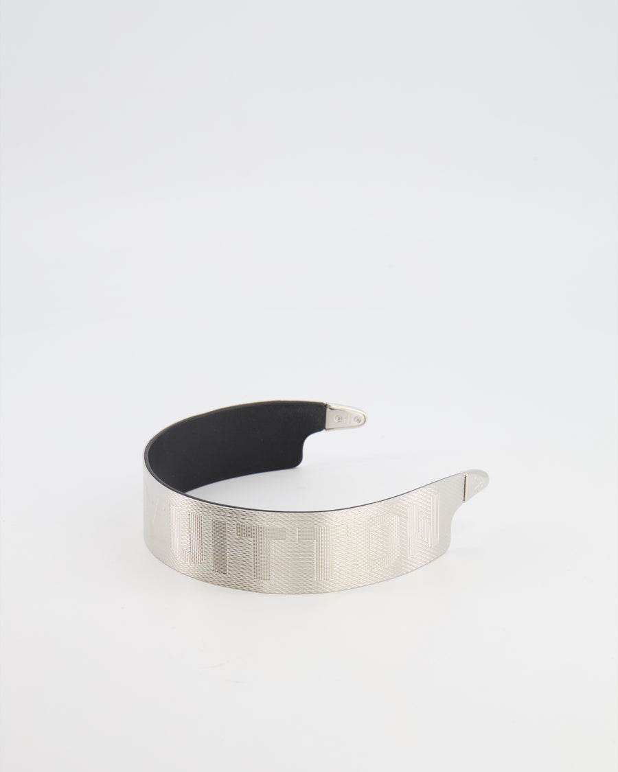Louis Vuitton Silver Metallic Headband with Embossed Logo