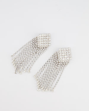 (DINA) Alessandra Rich Silver Square Cascade Crystal Clip-On Earrings
