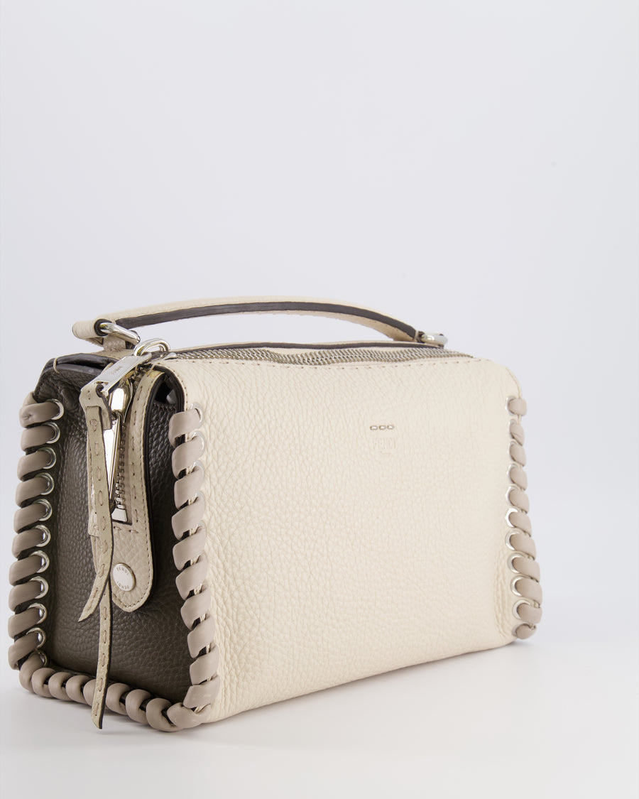 Fendi White and Grey Large Layback Bag with Silver Hardware