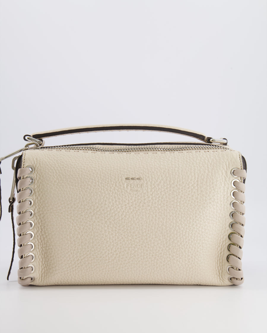 Fendi White and Grey Large Layback Bag with Silver Hardware