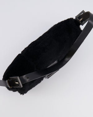 Fendi Vintage Black Rabbit Fur Baguette Shoulder Bag with Black Leather Details