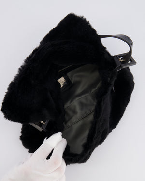 Fendi Vintage Black Rabbit Fur Baguette Shoulder Bag with Black Leather Details