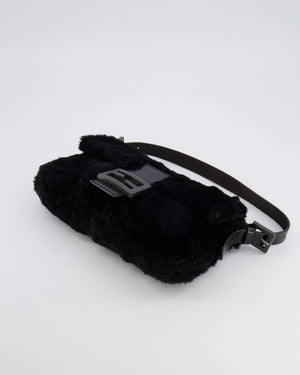 Fendi Vintage Black Rabbit Fur Baguette Shoulder Bag with Black Leather Details