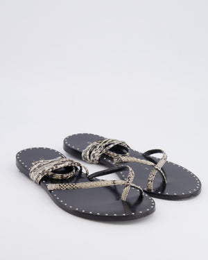 Celine Black Gladiator Sandals with Python Straps and Silver Stud Details Size EU 40