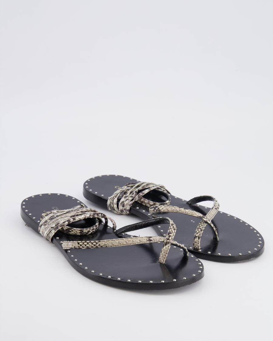 Celine Black Gladiator Sandals with Python Straps and Silver Stud Details Size EU 40