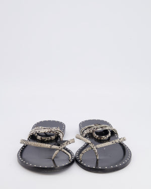 Celine Black Gladiator Sandals with Python Straps and Silver Stud Details Size EU 40