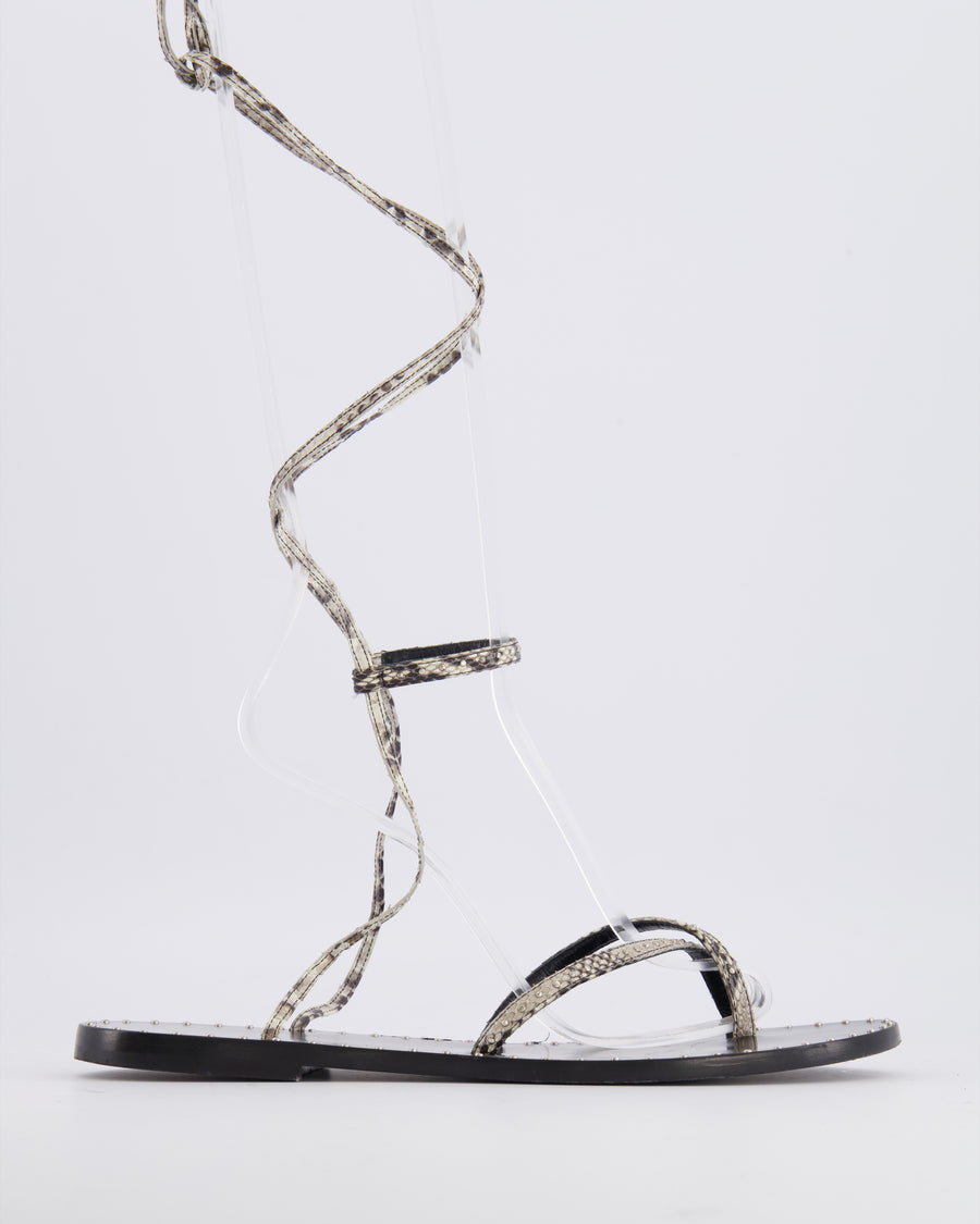 Celine Black Gladiator Sandals with Python Straps and Silver Stud Details Size EU 40
