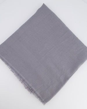 Christian Dior Grey Oblique Logo Scarf with Fringe Detail Size 145cm x 145cm