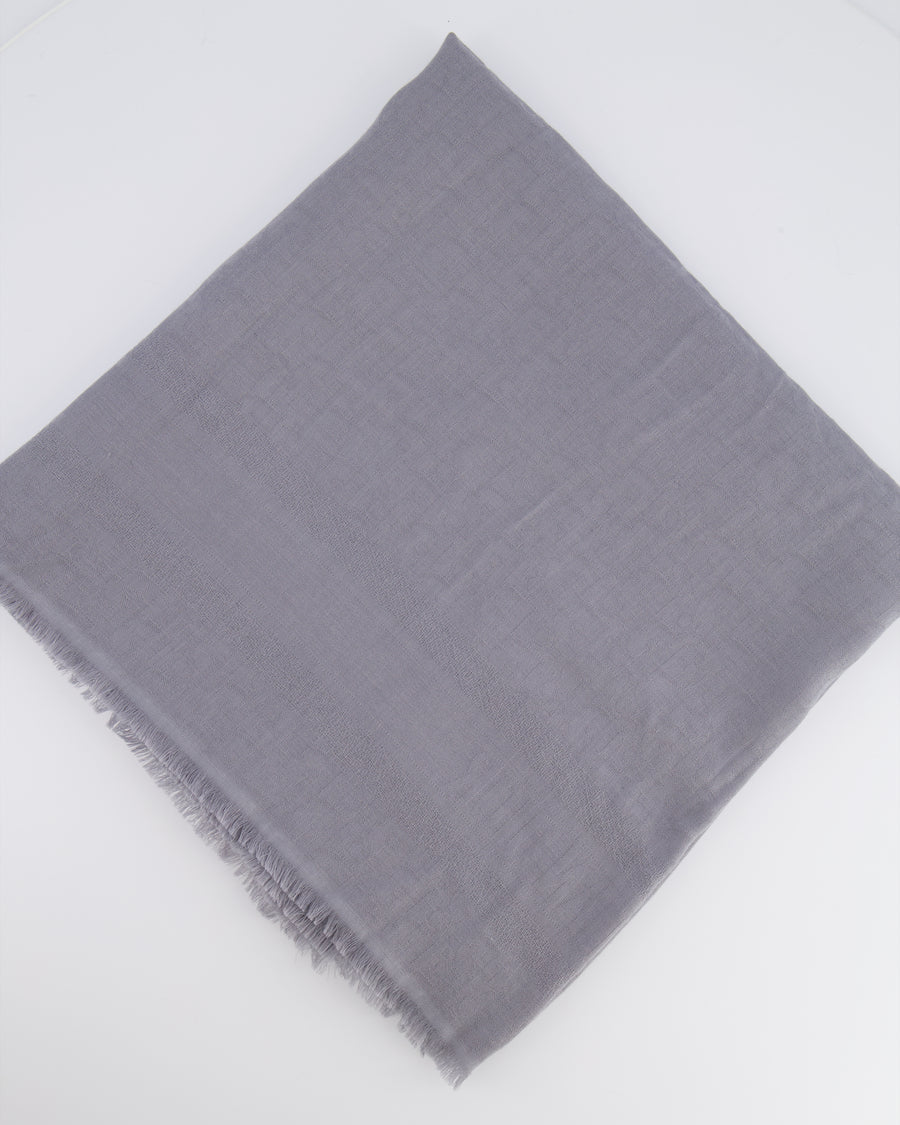Christian Dior Grey Oblique Logo Scarf with Fringe Detail Size 145cm x 145cm