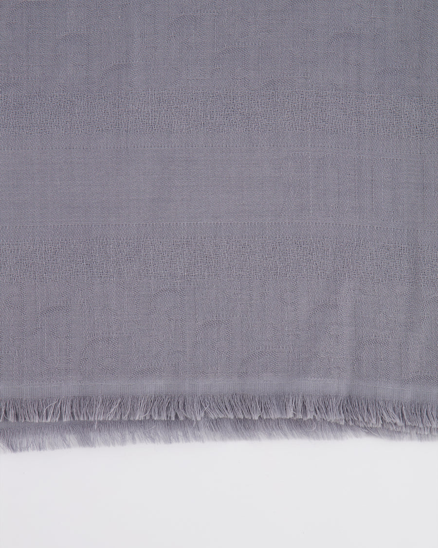 Christian Dior Grey Oblique Logo Scarf with Fringe Detail Size 145cm x 145cm