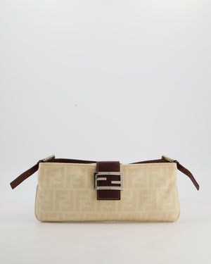 Fendi Vintage Cream Zucca Canvas Baguette Bag with Silver Hardware
