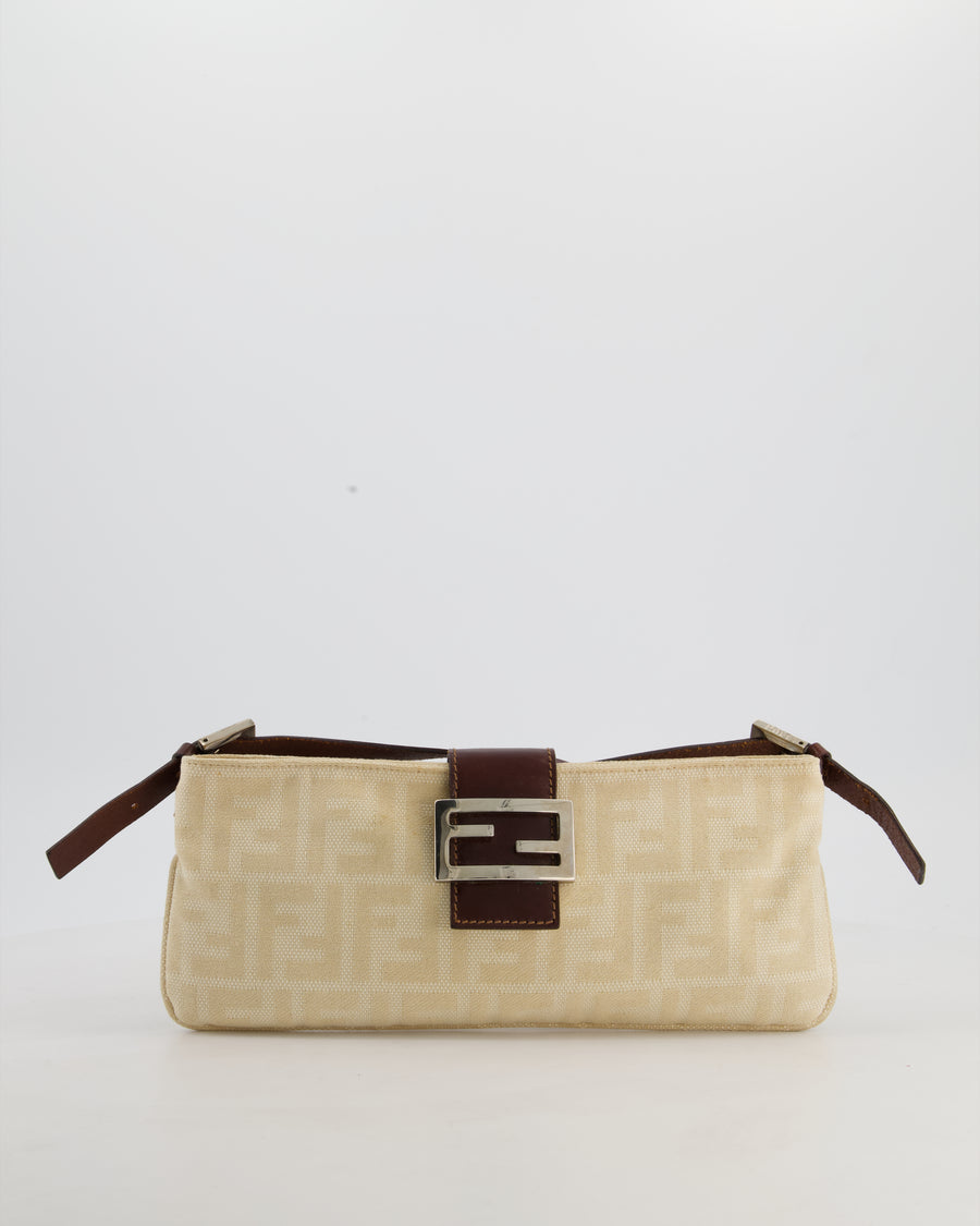 Fendi Vintage Cream Zucca Canvas Baguette Bag with Silver Hardware