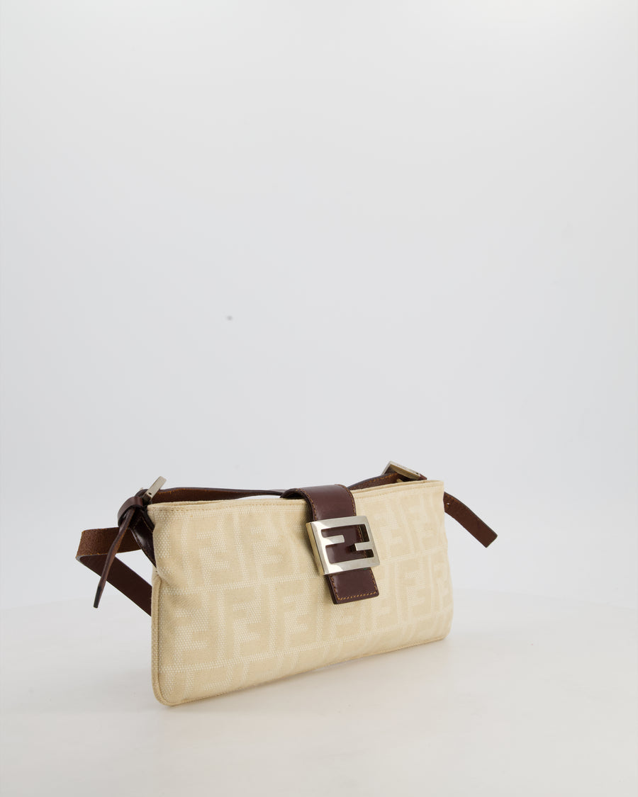 Fendi Vintage Cream Zucca Canvas Baguette Bag with Silver Hardware
