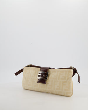 Fendi Vintage Cream Zucca Canvas Baguette Bag with Silver Hardware