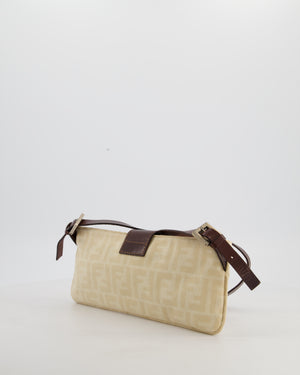 Fendi Vintage Cream Zucca Canvas Baguette Bag with Silver Hardware