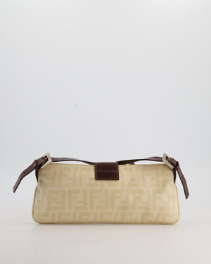 Fendi Vintage Cream Zucca Canvas Baguette Bag with Silver Hardware