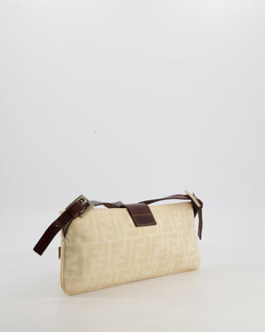 Fendi Vintage Cream Zucca Canvas Baguette Bag with Silver Hardware